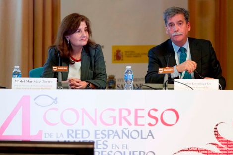 Mª del Mar Sáez, Jefa de Servicio de Política Horizontal de la Subdirección Gral. de Economía Pesquera, y Carlos Larrañaga, Director Gral. de Ordenación Pesquera y Presidente de la Red Española de Mujeres en el Sector Pesquero.