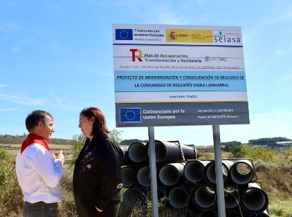Hoy, durante su visita a las obras de modernización de regadíos en Viana (Navarra) 