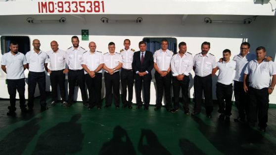 Hoy, en su visita al barco “Miguel Oliver”, en A Coruña 
